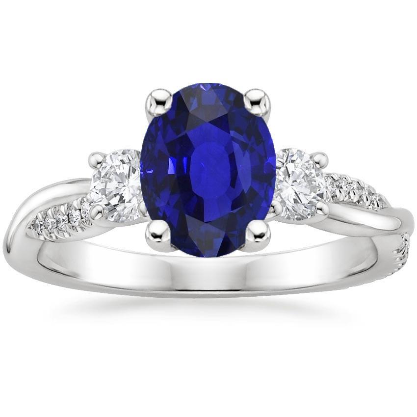 Witgouden diamanten ring ovale blauwe saffier 3 stenen stijl 6,50 karaat - harrychadent.nl