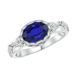 Witgouden diamanten ring vrouwen ovale blauwe saffier bezel set 3,75 karaat