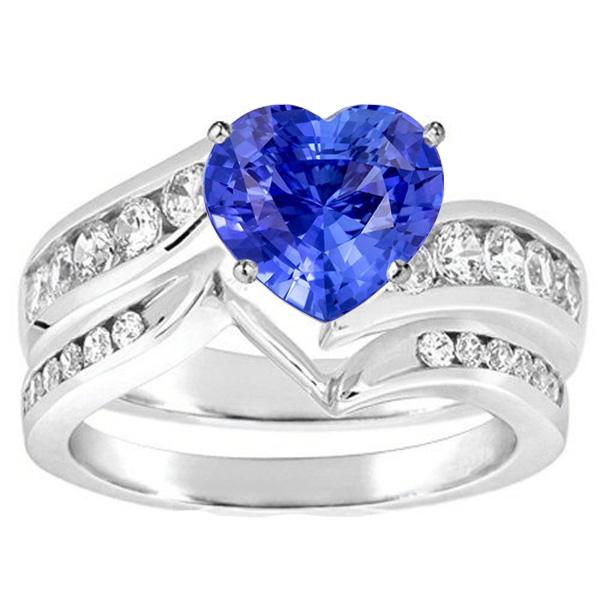 Witgouden diamanten verlovingshart blauwe saffier ring set 4 karaat - harrychadent.nl