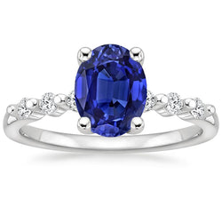 Witgouden diamanten verlovingsring ovale blauwe saffier 4,50 karaat