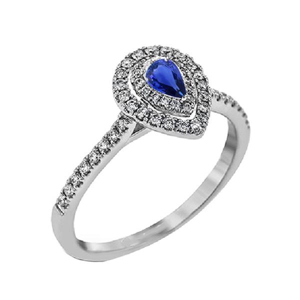 Witgouden dubbele Halo diamanten ring Peer blauwe saffier 2,50 karaat - harrychadent.nl