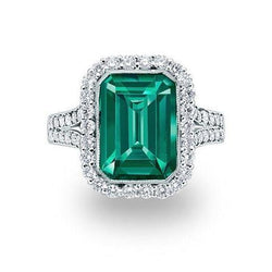 Witgouden groene smaragd en diamanten sieraden 5.80 karaat edelsteenring