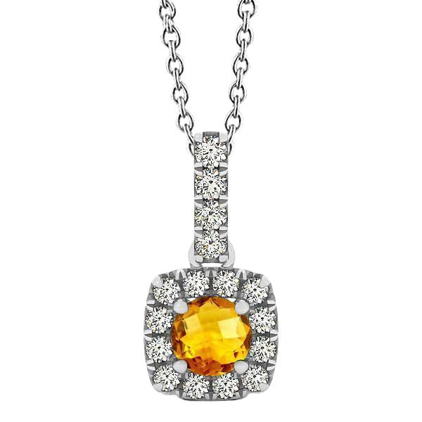Witgouden hanger met ketting van 11 kt met pinnen van citrien en diamanten - harrychadent.nl