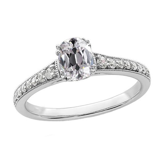 Witgouden ovale oude mijn geslepen diamanten ring met accenten 3,70 karaat - harrychadent.nl