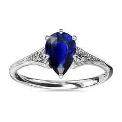 Witgouden ring met 3 stenen Peer Ceylon saffier & diamanten 1,75 karaat
