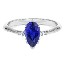 Witgouden ring met 3 stenen blauwe saffier en biljoen diamanten 2,25 karaat