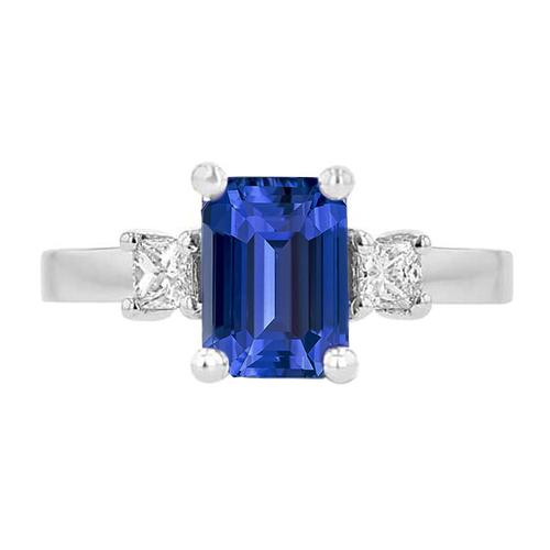 Witgouden ring met 3 stenen blauwe saffier en prinsesdiamanten 2,50 karaat - harrychadent.nl