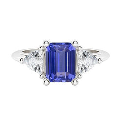Witgouden ring met 3 stenen smaragd saffier 2,50 karaat biljoen diamant