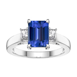 Witgouden ring met 3 stenen smaragd saffier 2,75 karaat stralende diamanten