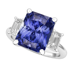 Witgouden Drie Stenen Ring Smaragd Natuurlijke uit de aarde gewonnen Diamant Radiant Blauwe Saffier 5 Karaat