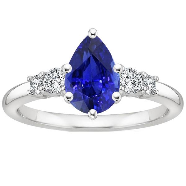 Witgouden ring met 5 stenen ronde diamant en peer blauwe saffier 3,25 karaat - harrychadent.nl