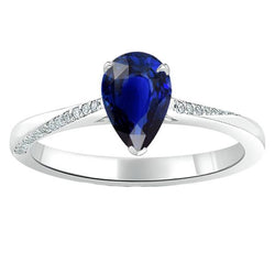 Witgouden ring met blauwe saffier peer en ronde diamanten 2,50 karaat
