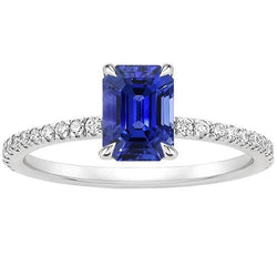 Witgouden ring met diamant en smaragdblauwe saffier 4 karaat effenen instelling