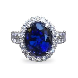 Witgouden ring met ronde diamant van 5,75 ct in Sri Lanka met blauwe saffier