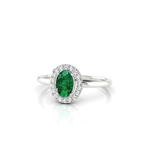 Witgouden ring van 14K 3.70 ct groene smaragd met witte diamanten Nieuw - harrychadent.nl