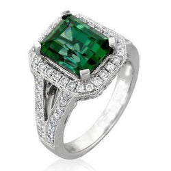 Witgouden ring van 14K 9 kt groene toermalijn en diamanten Nieuw