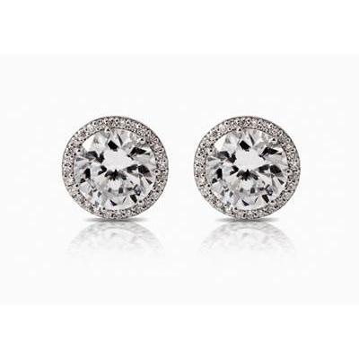 Witgouden ronde diamanten Stud Halo oorbel 2,80 karaat - harrychadent.nl