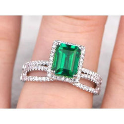 Witgouden smaragd geslepen groene smaragd diamanten trouwring 8,50 karaat