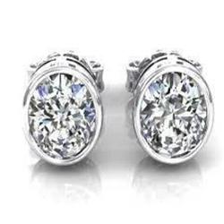 Witgouden 14K 2 Karaats Bezel Set Ronde Echt Diamanten Stud Damesoorbel