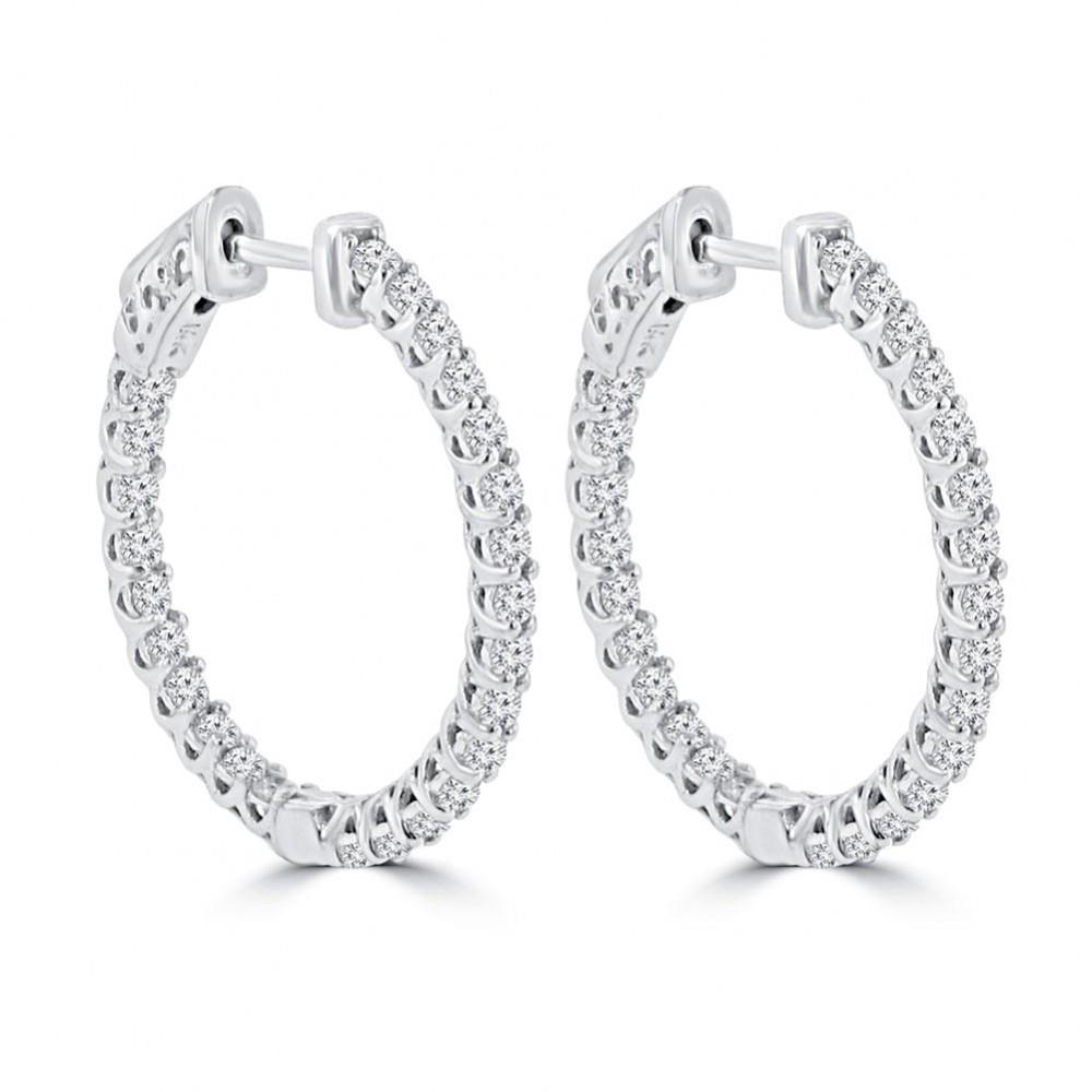 Witgouden 14K Prachtige Ronde Geslepen 3,5 ct Echt Diamanten Hoepel Oorbellen Nieuw - harrychadent.nl