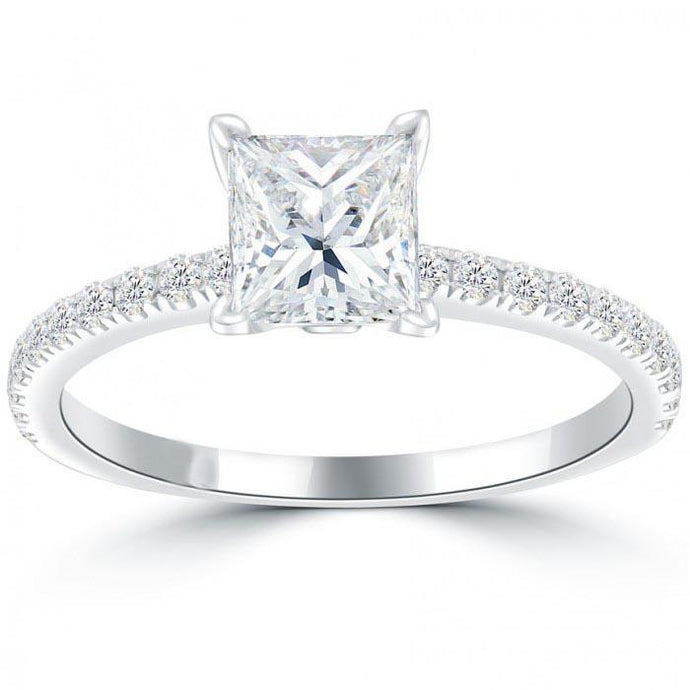 Witgouden Echt Diamanten Prinses Geslepen Klassieke Verlovingsring 1,50 Ct