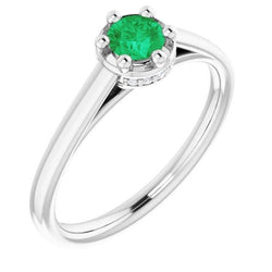 Zes Prong Ronde Groene Smaragd Diamanten Ring 1,25 Karaat Wit Goud 14K