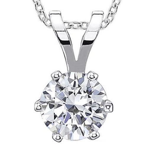 Zes Prong Set Solitaire Echt Diamanten Halsketting Hanger 1,50 Karaat WG 14K