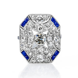 Zoals Edwardiaanse sieraden Halo Old Miner Diamond Gemstone Ring Blue Sapphire
