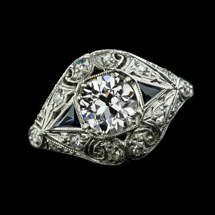 Zoals Edwardiaanse sieraden antieke geslepen diamanten ring biljoen saffier