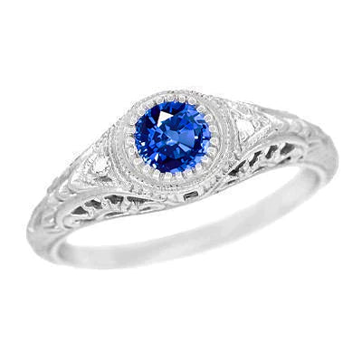 Zoals Edwardiaanse sieraden rond geslepen Sri Lankaanse saffier diamanten gouden ring