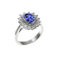 Afbeelding in Gallery-weergave laden, bezel set tanzaniet ovale diamant 3.30 karaats ring wit goud - harrychadent.nl

