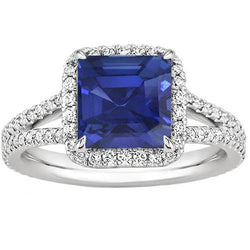 diamant Edelsteen Ring 5 karaat Halo natuurlijke blauwe saffier gouden sieraden