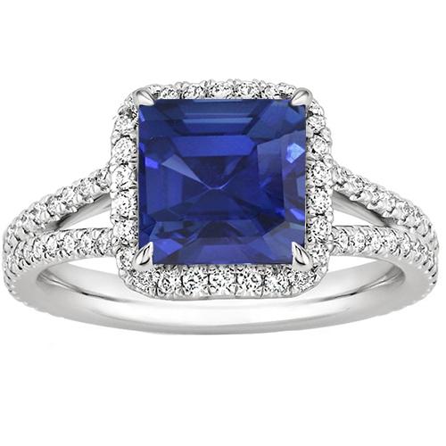 diamant Edelsteen Ring 5 karaat Halo natuurlijke blauwe saffier gouden sieraden - harrychadent.nl