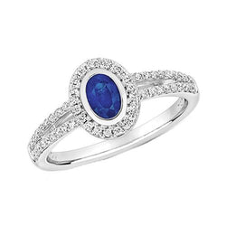 diamant Halo Ring Bezel Set Ovale Ceylon Sapphire Edelsteen 2,50 karaat