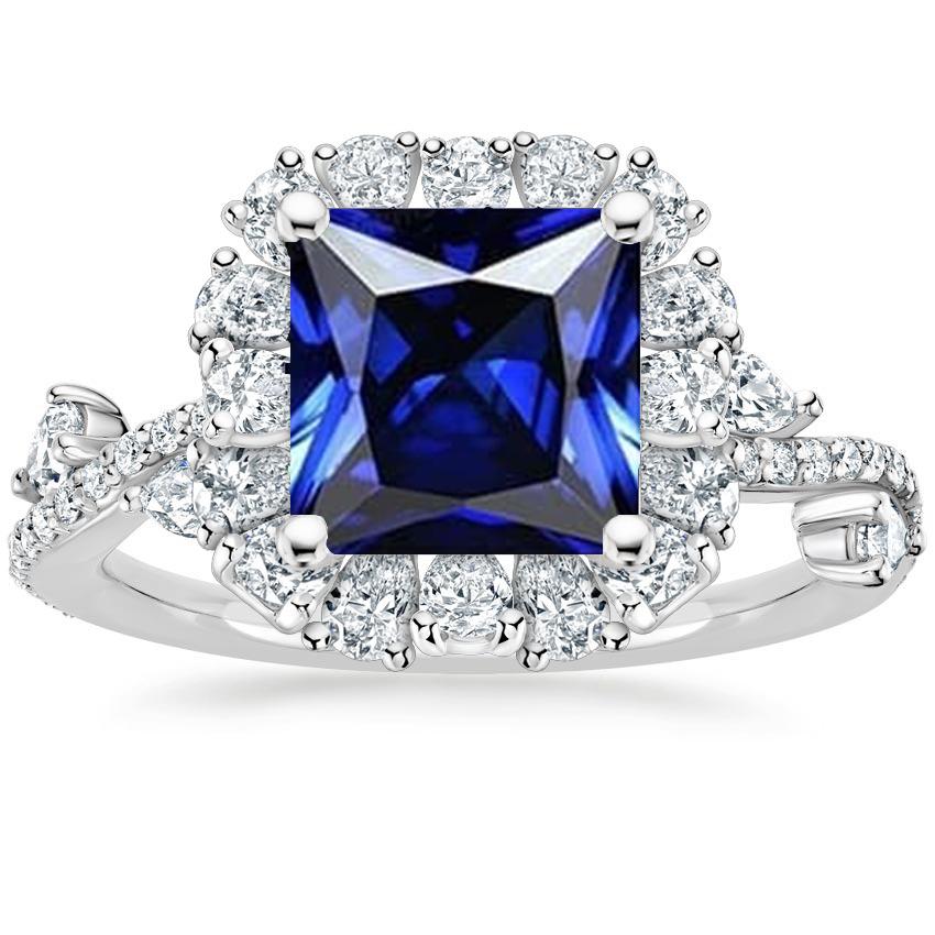 diamant Halo blauwe saffier ring prinses geslepen met accenten 7,50 karaat - harrychadent.nl