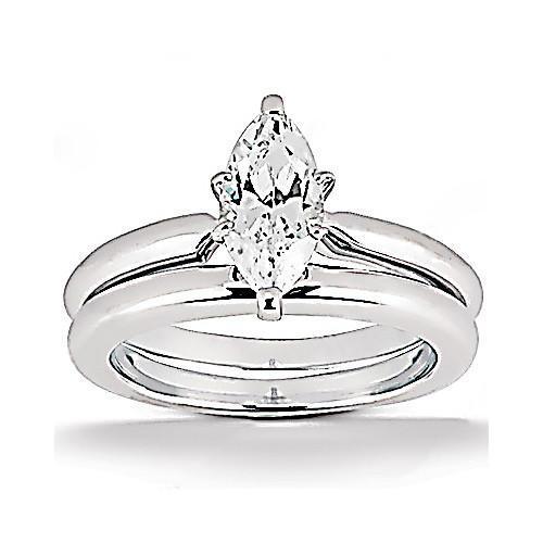 diamanten verloving Solitaire Ring Band Set 1,25 Carat Marquise WG 14K - harrychadent.nl