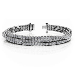 Drievoudige Streng Flexibele Tennisarmband 12 Ct Rond Geslepen Natuurlijke uit de aarde gewonnen Diamanten Wit