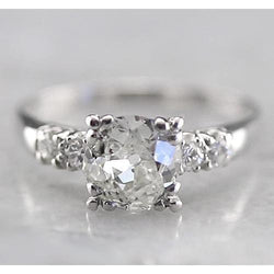 oude mijnwerker kussen verlovingsring diamanten ring 2 karaat wit goud 14K
