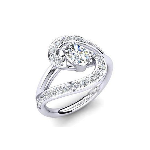 ovaale & Ronde snede Diamanten Verlovingsring Gedraaide Schacht 2 Karaat WG 14K - harrychadent.nl