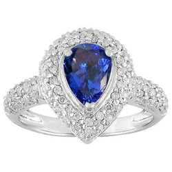 peer Tanzanite halo Pave diamanten 4.40 Carat Fancy Ring WG 14K sieraden