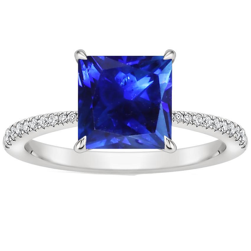 prinses Ceylon Sapphire & Ronde diamanten Ring 5,75 karaat witgoud - harrychadent.nl