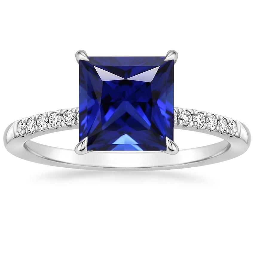 prinses Solitaire Accenten Ring Blauwe Saffier en Diamant 5,5 Karaat - harrychadent.nl