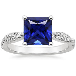 prinses Solitaire Accenten Ring Ceylon Sapphire & Diamonds 6 karaat