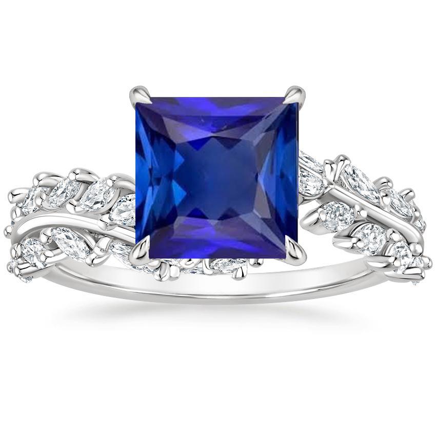 prinses Solitaire Ring Blauwe Saffier Met Diamanten Accenten 6 Karaat - harrychadent.nl