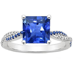 prinses geslepen blauwe saffier en diamanten verlovingsring 4,70 karaat goud