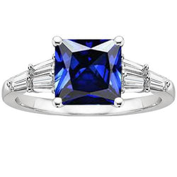 prinses geslepen saffier ring met taps toelopende baguettes 4,50 karaat goud 14K