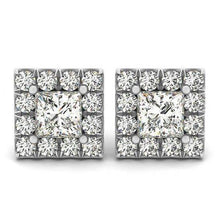 Afbeelding in Gallery-weergave laden, prinses &amp; ronde diamant 2.50 Carat Stud Halo Earring Witgoud 14K - harrychadent.nl

