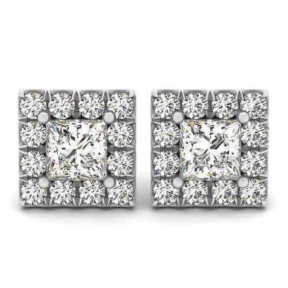 prinses & ronde diamant 2.50 Carat Stud Halo Earring Witgoud 14K - harrychadent.nl