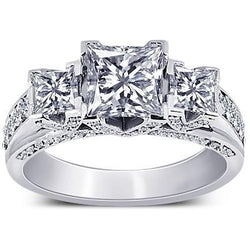prinses & ronde diamanten 3 karaats 3 stenen stijl verlovingsring