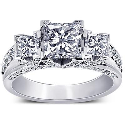 prinses & ronde diamanten 3 karaats 3 stenen stijl verlovingsring - harrychadent.nl